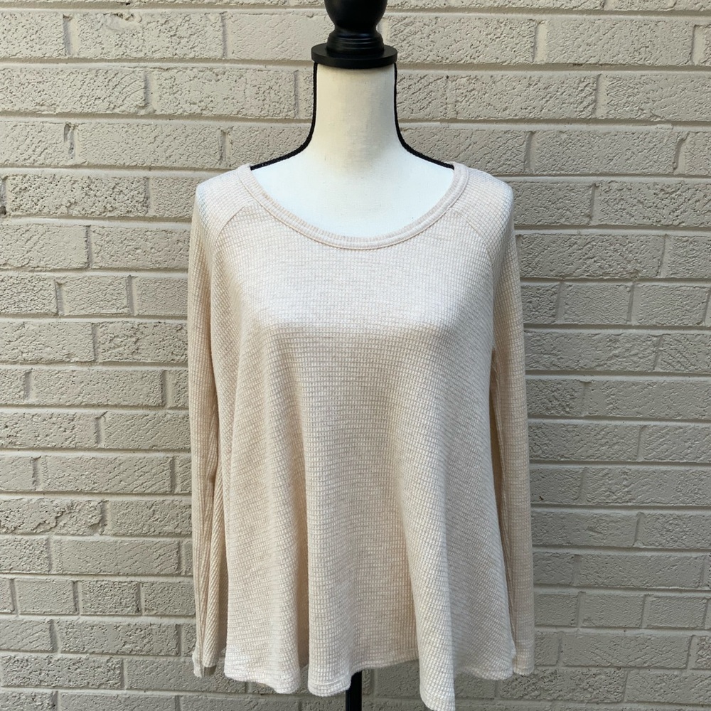 Free People Waffle Knit Beige Thermal Top Size S